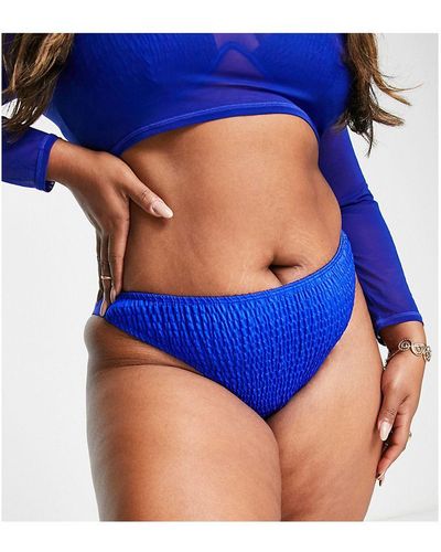 South Beach Curve Exclusive Crinkle High Leg Bikini Bottom - Blue