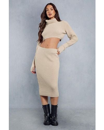 MissPap Knitted High Waist Midi Skirt - Grey