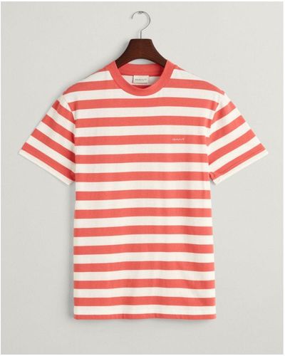 GANT Stripe Short Sleeve T-shirt - Red