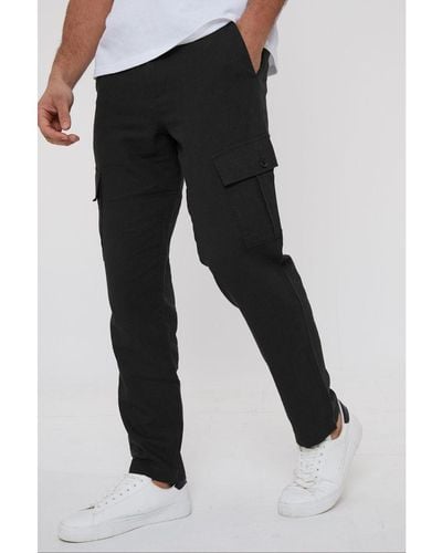 Threadbare 'Ramsay' Linen Blend Cargo Trousers - Black
