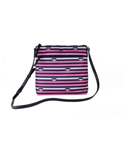 Kate Spade Jae Nylon Leather Flat Pink Striped Multi Crossbody Handbag Purse - Purple