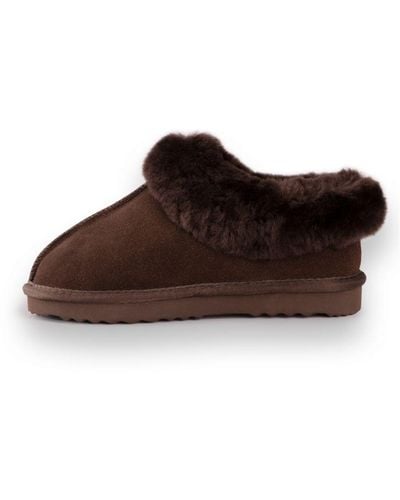 Aus Wooli Australia Sheepskin Wool Traditional Ankle Slippers Leather - Brown