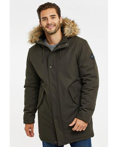 Threadbare Khaki 'clarkston' Showerproof Hooded Parka Jacket - Grey