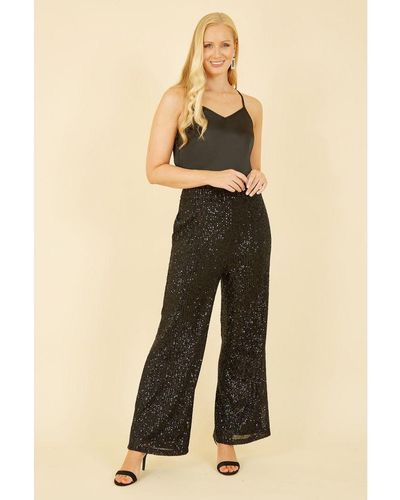 Yumi' All Over Sequin Trousers - Natural