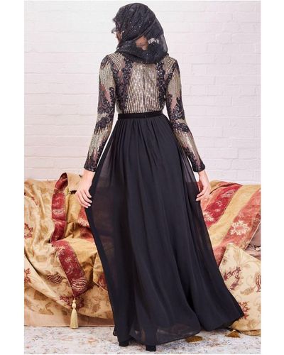 Goddiva Modesty Sequin Mesh Bodice Maxi Dress - Black