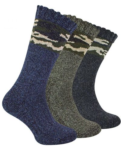 Sock Snob 3 Paar Multiverpakking Sokken Van Dikke Merinowol | | Warme Laarzensokken Voor Buiten - Blauw