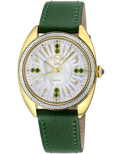 Gv2 Palermo Diamond Swiss Quartz Mop Dk Dial, Genuine Handmade Leather Watch - Green