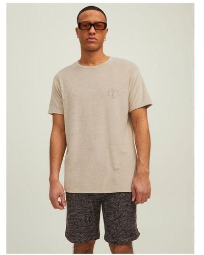 Jack & Jones T-Shirts Short Sleeve Designer Crew Neck - Natural