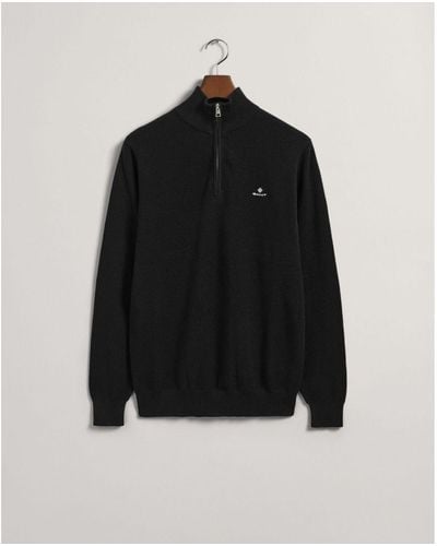 GANT Piqué-katoenen Sweater Met Halve Rits Voor , Zwart