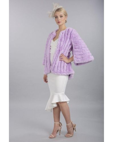 Jayley Faux Fur Suede Striped Cape Coat - Purple