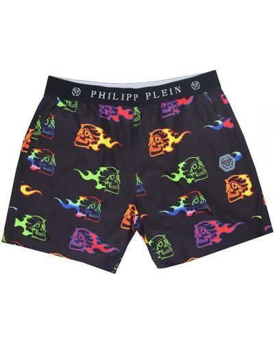 Philipp Plein Flaming Skulls Zwarte Zwemshort - Blauw