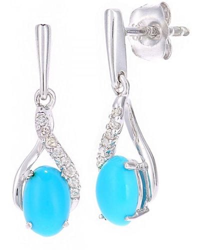DIAMANT L'ÉTERNEL 9Ct 0.7Ct Turquiose And 0.06Ct Diamond Earrings - Blue