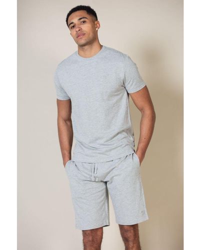 French Connection Light Cotton Embossed T-Shirt And Short Set - Blue