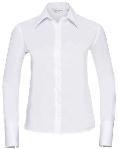 Russell Collection Ladies/ Long Sleeve Ultimate Non-Iron Shirt () Cotton - White