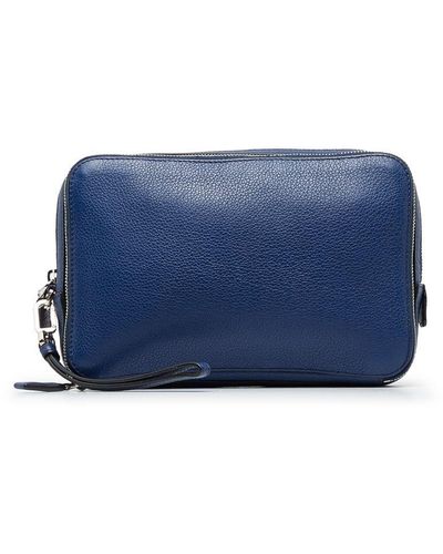Prada Vintage Vitello Daino Clutch Bag Blue Calf Leather
