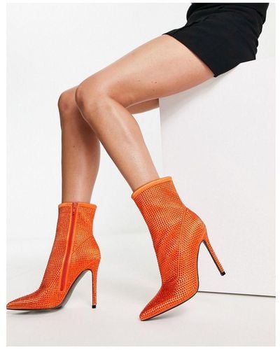 ASOS Esme Embellished Heeled Sock Boots - Orange
