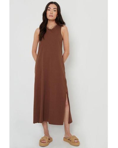 Threadbare 'Sue' Sleeveless Jersey Midi Dress With Pockets - Brown