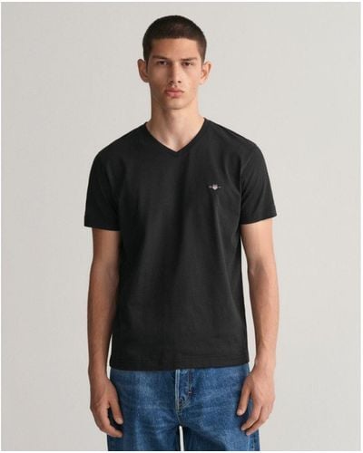GANT Slim Fit Shield V-Neck T-Shirt - Black