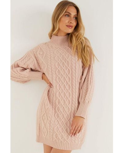 Quiz Pale Pink Knit Jumper Dress - Natural