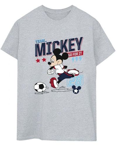 Disney Ladies Mickey Mouse Team Football Cotton Boyfriend T-Shirt (Sports) - Grey