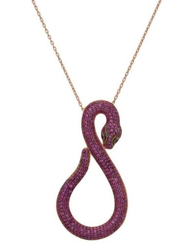 LÁTELITA London Asp Snake Pendant Necklace Rosegold Ruby Sterling Silver - Red