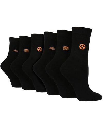Wildfeet 6 Pack Ladies Novelty Socks - Black