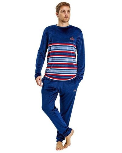 Munich Fluwelen Pyjama Met Lange Mouwen Mudp0152 - Blauw