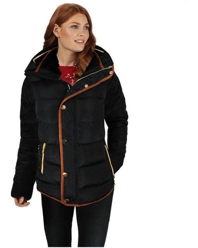 Where's That From 'Wrenly' Quilted Hooded Winter Coat With Full Sleeves - Black