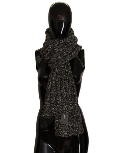 Dolce & Gabbana Gray Virgin Wool Gebreide Warmer Sjaal Sjaal - Zwart