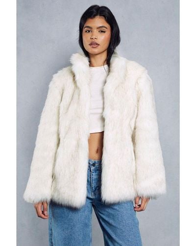 MissPap Premium Collared Faux Fur Coat - White