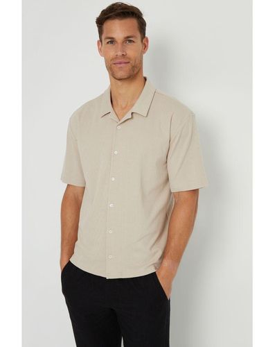 Threadbare 'Robbie' Textured Short Sleeve Cotton Shirt With Stretch - White