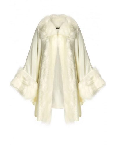 Jayley Cream Luxury Faux Fur Fine Knitted Coat - Natural