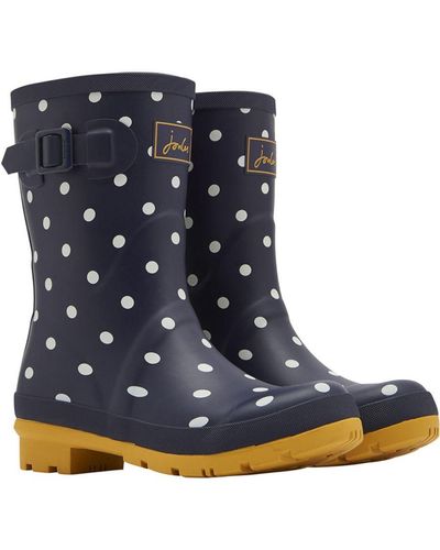 Joules Mollywelly Mid Height Printed Wellington Boots Rubber - Blue