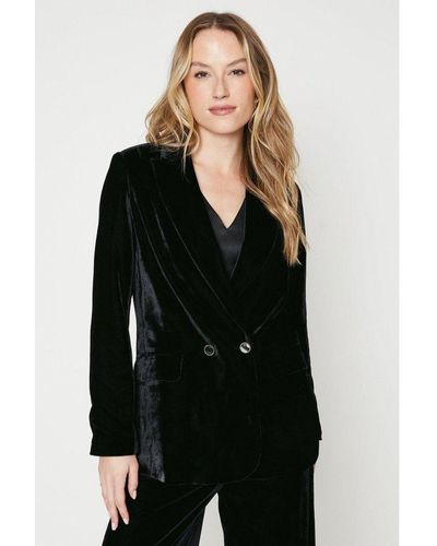 Oasis Plain Velvet Double Breasted Blazer - Black