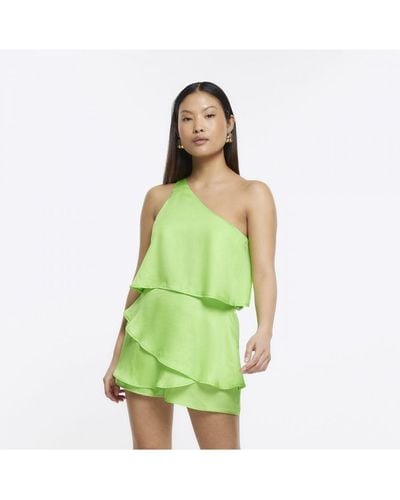 River Island Playsuit Petite One Shoulder Tiered - Green
