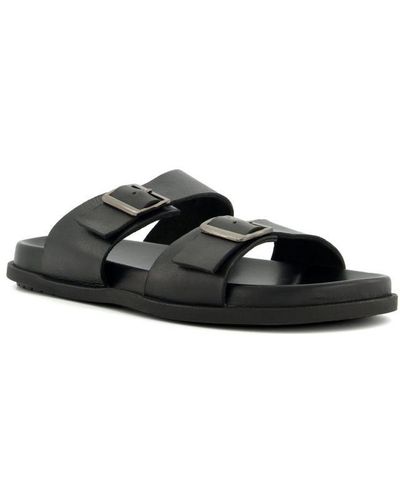 Dune Imli Buckled-dual-strap Casual Sandals Leather - Black