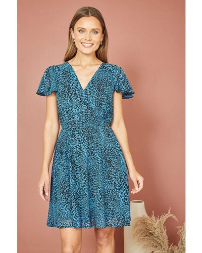Mela London Leopard Print Skater Dress - Blue