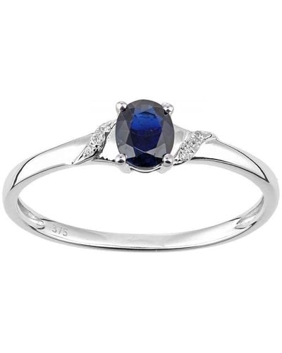 DIAMANT L'ÉTERNEL 9ct Witgouden Ovale Edelsteenring Met Saffier En Diamant - Blauw