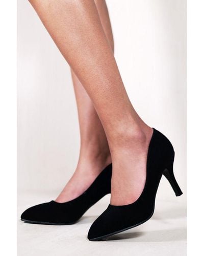 PAOLA MID HIGH HEEL COURT PUMP SHOES WITH POINTED TOE IN BLACK FAUX LE –  Where's That From UK