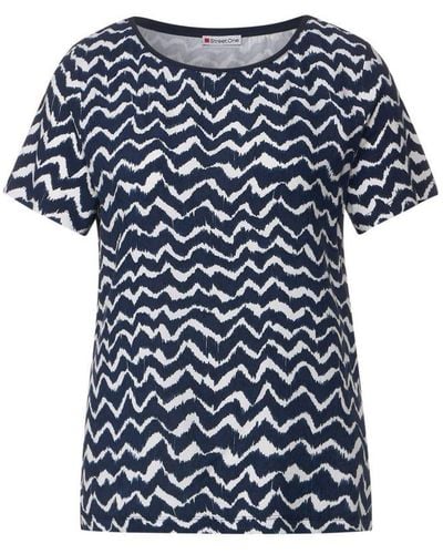 Street One T-shirt Met All Over Print Donkerblauw/wit