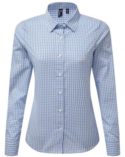 PREMIER Ladies Maxton Check Long Sleeve Shirt (Light/) - Blue