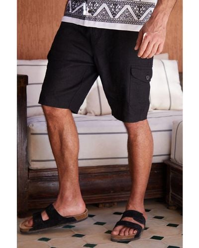 Threadbare 'Ricco' Linen Blend Cargo Shorts - Black