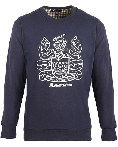 Aquascutum Navy Sweatshirt Met Groot Embleem En Ronde Hals - Blauw