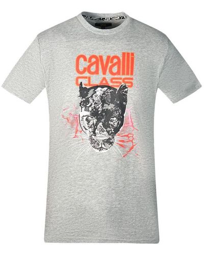 Class Roberto Cavalli Lightning Panther Design T-Shirt Cotton - Grey