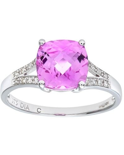 DIAMANT L'ÉTERNEL 9ct White Gold Created Pink Sapphire Ring With Diamond Shoulders