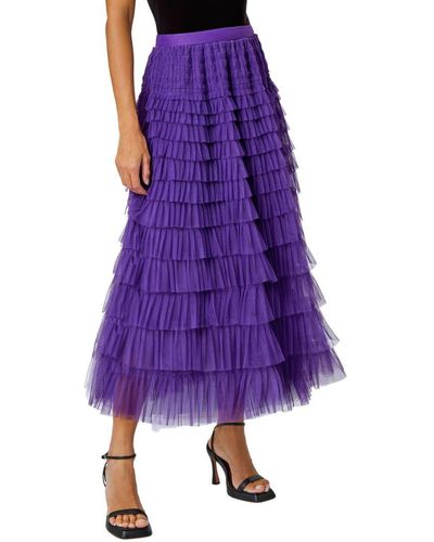 Roman Elasticated Mesh Tiered Ruffle Skirt - Purple