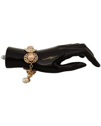 Dolce & Gabbana Goud Messing Ketting Champagne Kristal Verklaring Charms Armband - Zwart