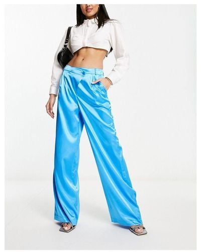 Miss Selfridge Satin Trouser With Drop Waistband Co-ord - Blue