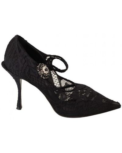 Dolce & Gabbana Black Lace Crystals Heels Mary Jane Court Shoes Shoes Nylon