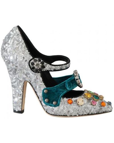 Dolce & Gabbana Elegant Silver-black Crystal Mary Janes Court Shoes Silk - Multicolour